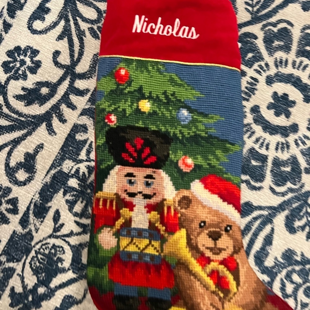 vintage NICHOLAS Festive Nutcracker and Bear Christmas Stocking - Picture 3 of 5